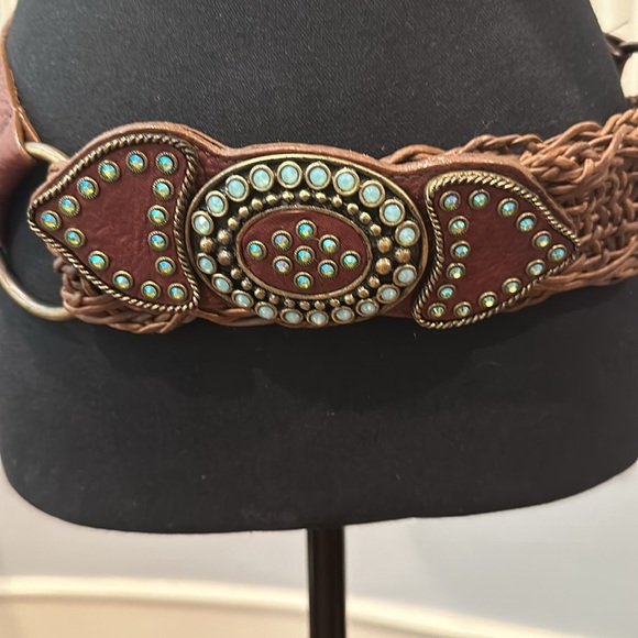 Leatherock Accessories - LEATHEROCK leather belt vintage brown with rhinestones